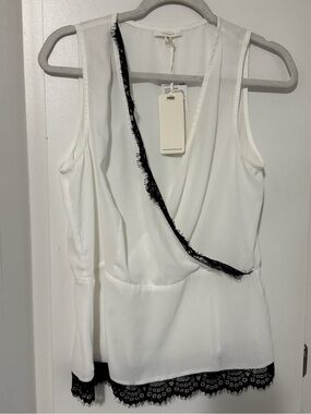 165. Nordstrom Rack-Pleione White Sleeveless Faux Wrap Blouse Lace Trim NWT